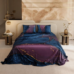 Bedsheet For Super King Size Bed With 2 Matching Pillow Cover - 108 X 108 Inches, Indigo & Purple | Ideal For Healthy Skin & Hair | 100% Premium Fabric Is Lightweight, Soft & Comfortable