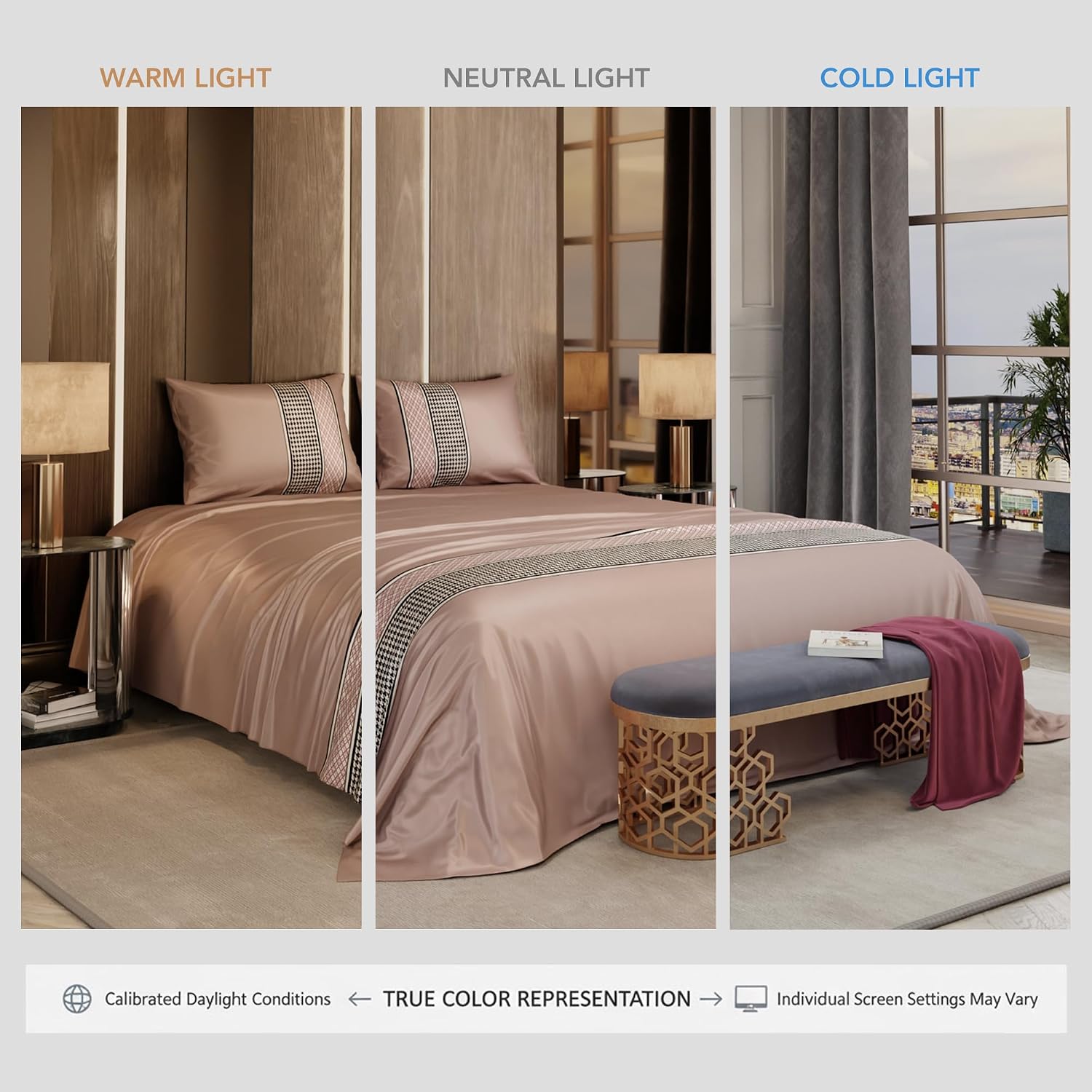 Super King Bedsheet With 2 Pillow Covers & Comforter - 108 X 108 Inches, Champagne | Hypoallergenic, Breathable, Gentle On Skin & Hair, Fade & Wrinkle Resistant, Wedding Gift For Couples