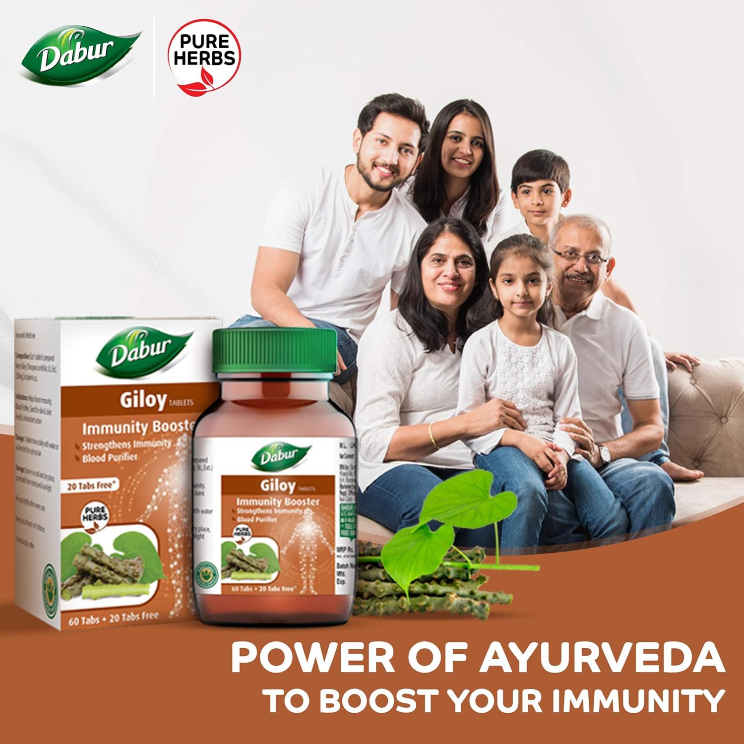 Dabur Giloy Tablets Immunity Booster, Blood Purifier, Health & Well - Being | 60 Tablets 100gm 0.2lbs