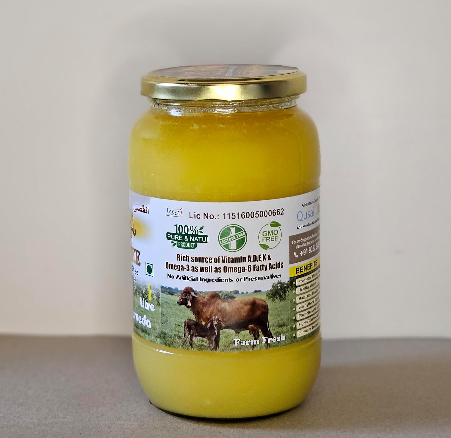 100% Pure Gir Cow'S Pure Desi Ghee By Al Qusai | Good Source Of Energy & Nutrients Healthy Desi Ghee Perfect For Baking | (1 Litr) 33.8 Ounce | Jar Pack