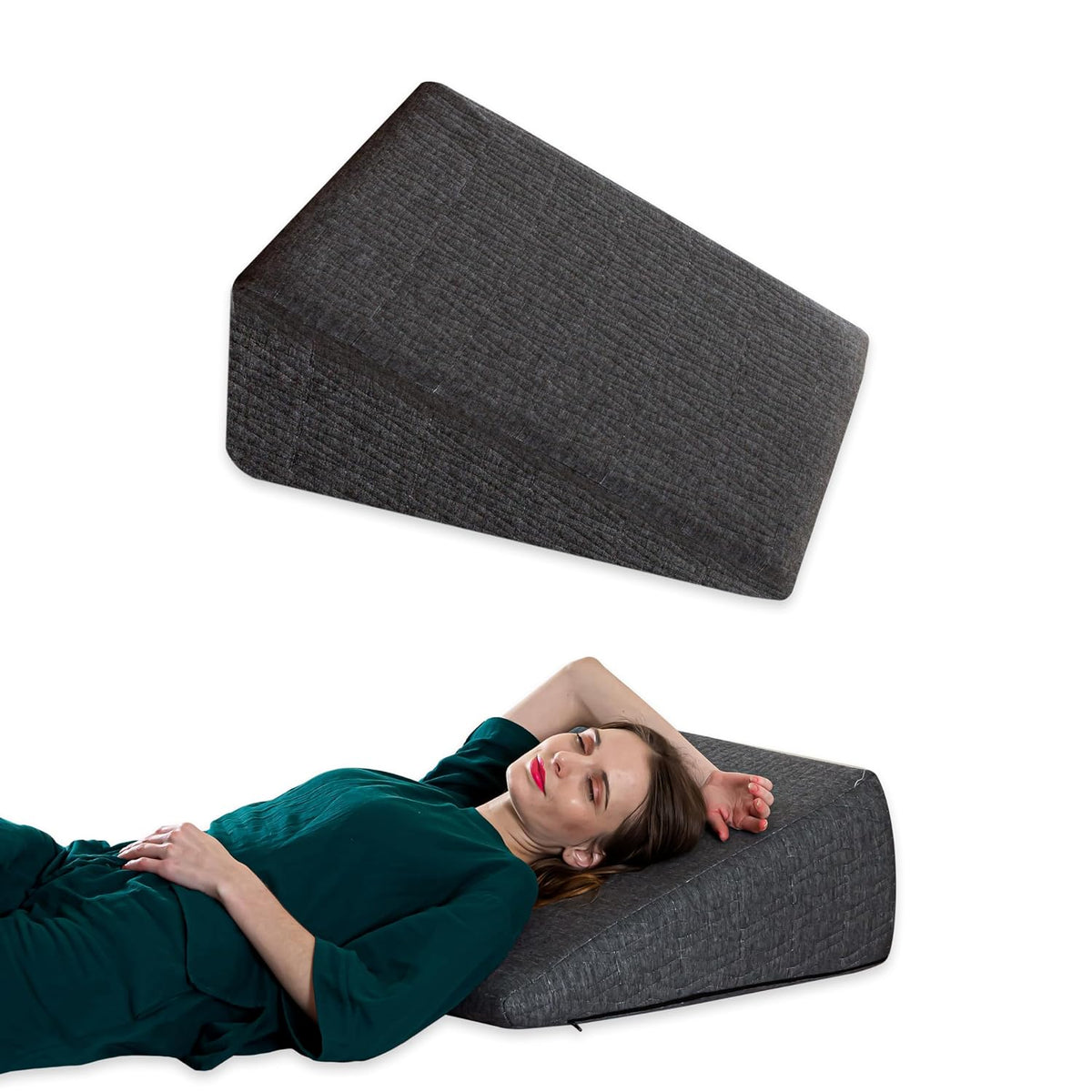 Bed Wedge Pillow For Sleeping, Multipurpose Use, Dark Grey, King Size - 20 L X 20 W X 10 H Inch | Medium Pillow, Cooling Gel Memory Foam Pillow & HR Foam Pillow, Removable Pillow Cover