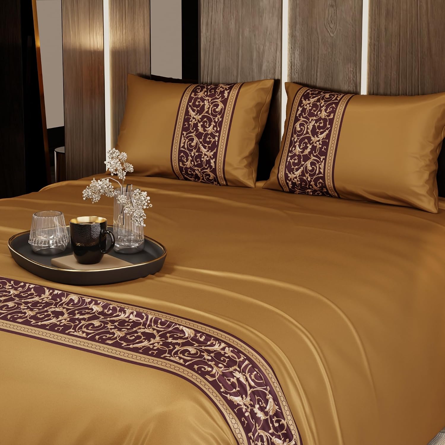 Super King Bedsheet With 2 Pillow Covers & Comforter - 108 X 108 Inches, Gold | Hypoallergenic, Breathable, Gentle On Skin & Hair, Fade & Wrinkle Resistant, Wedding Gift For Couples