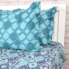 100% Pure Cotton Double Bedsheet For Queen With 2 Pillow Covers - 87 X 100 Inches, Aqua & Blue | Soft & Durable For Everyday Use & Bedroom - All Season Comfort
