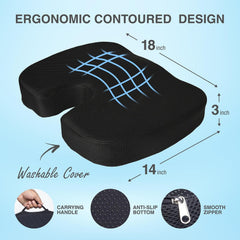 Cooling Gel Memory Foam Pillow, Orthopedic Coccyx Cushion For Tailbone Pain, Black - 18 X 14 X 3 Inch | Coccyx Pillow For Sitting Comfort | Tailbone Pain Relief Cushion For Coccyx, Sciatica