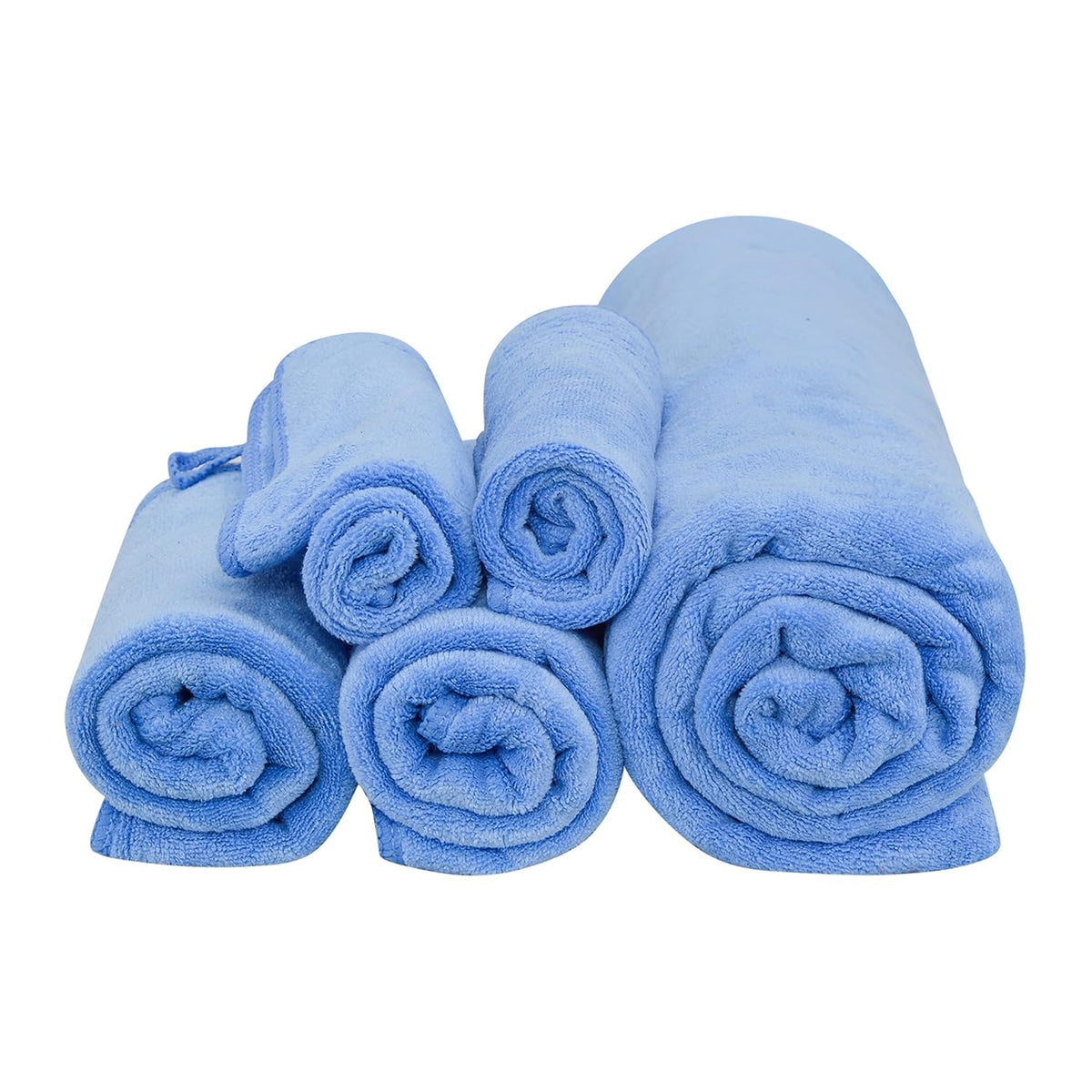 Black Gold The Finer Touch Microfiber 1 Bath Towel, 2 Hand Towels & 2 Washcloth (Sky Blue) - Set Of 5