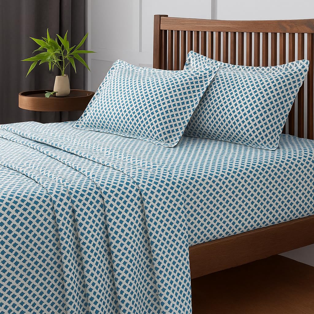 Double Bedsheet With 2 Pillow Covers - 90 X 100 Inches, Sky Blue | Soft, Breathable & Skin-Friendly Bedding For Daily Use
