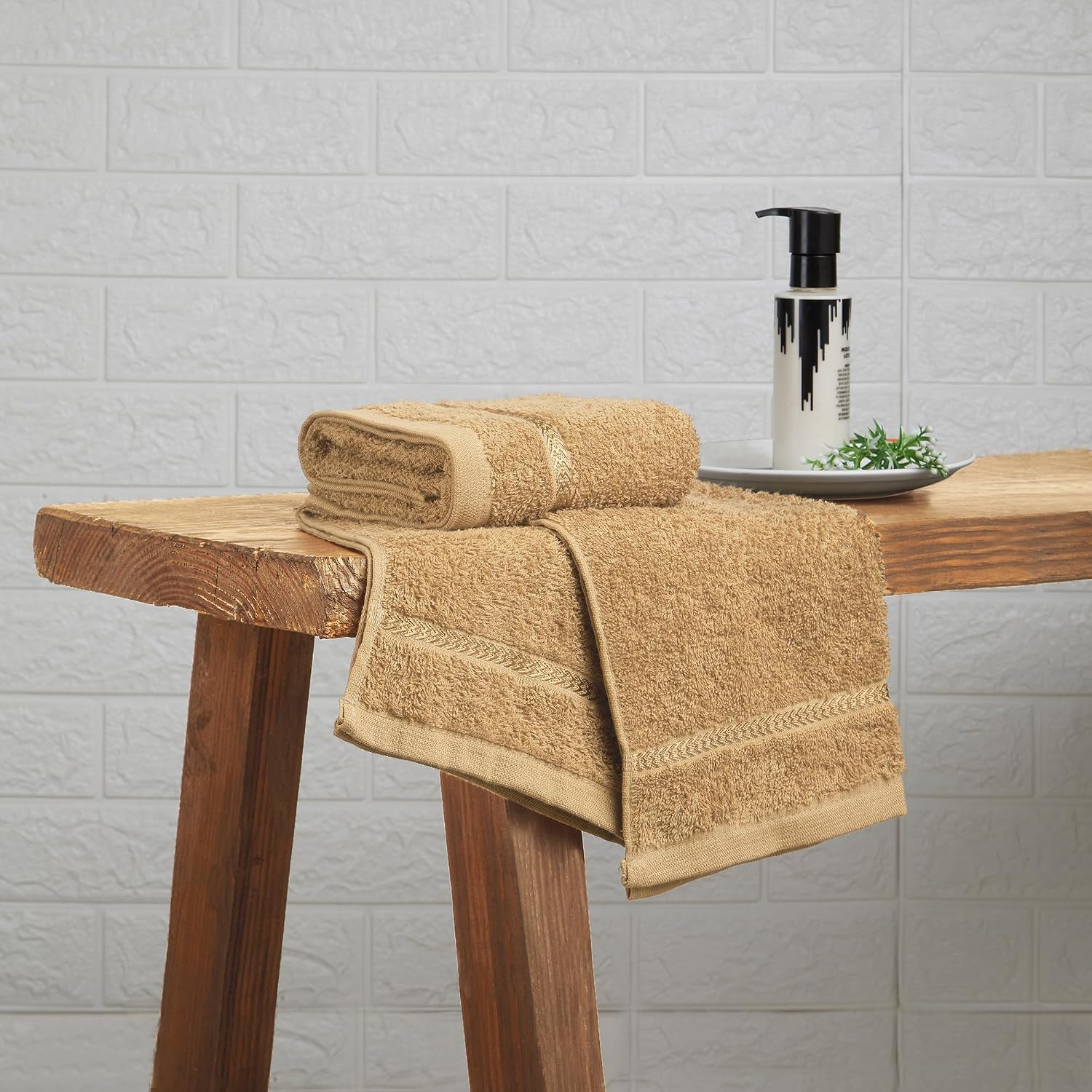 Welspun 100% Cotton Easy Care Hand Towel 400 Gsm | Quick Dry Ultra Soft Hand Towel (Light Brown) - Pack Of 2