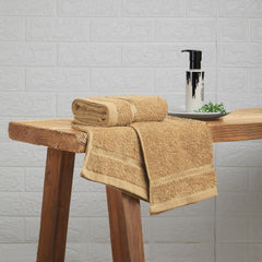 Welspun 100% Cotton Easy Care Hand Towel 400 Gsm | Quick Dry Ultra Soft Hand Towel (Light Brown) - Pack Of 2