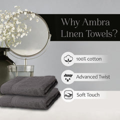 Ambra Linens Highly Absorbent Towels Set 500 Gsm | 100% Cotton Soft And Plush All Seasons Use Large Everyday Use, Durable (2 Pieces) | Solid Grey