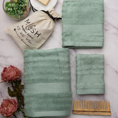 Mush Bamboo Bath Towels 600 Gsm | Ultra Soft, Absorbent & Antimicrobial (Bath Towel, Hand Towel & Face Towel) - Olive Green | 3 Piece
