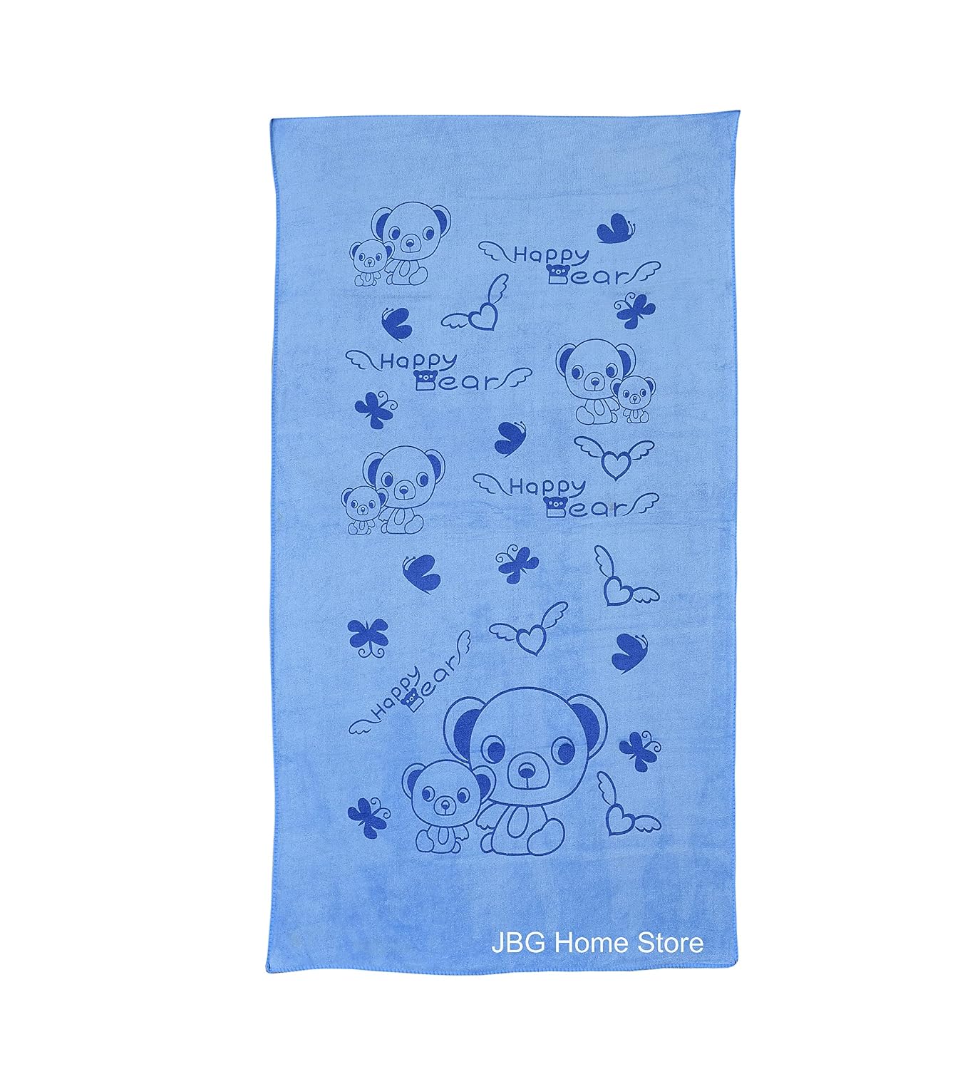 Jbg Home Store Kids Bath Towel 250 Gsm | Premium Microfiber Quick Drying Towels For Babies, Cartoon Print Wash Dry Cloth Towel (Blue Bear) - 1 Pcs