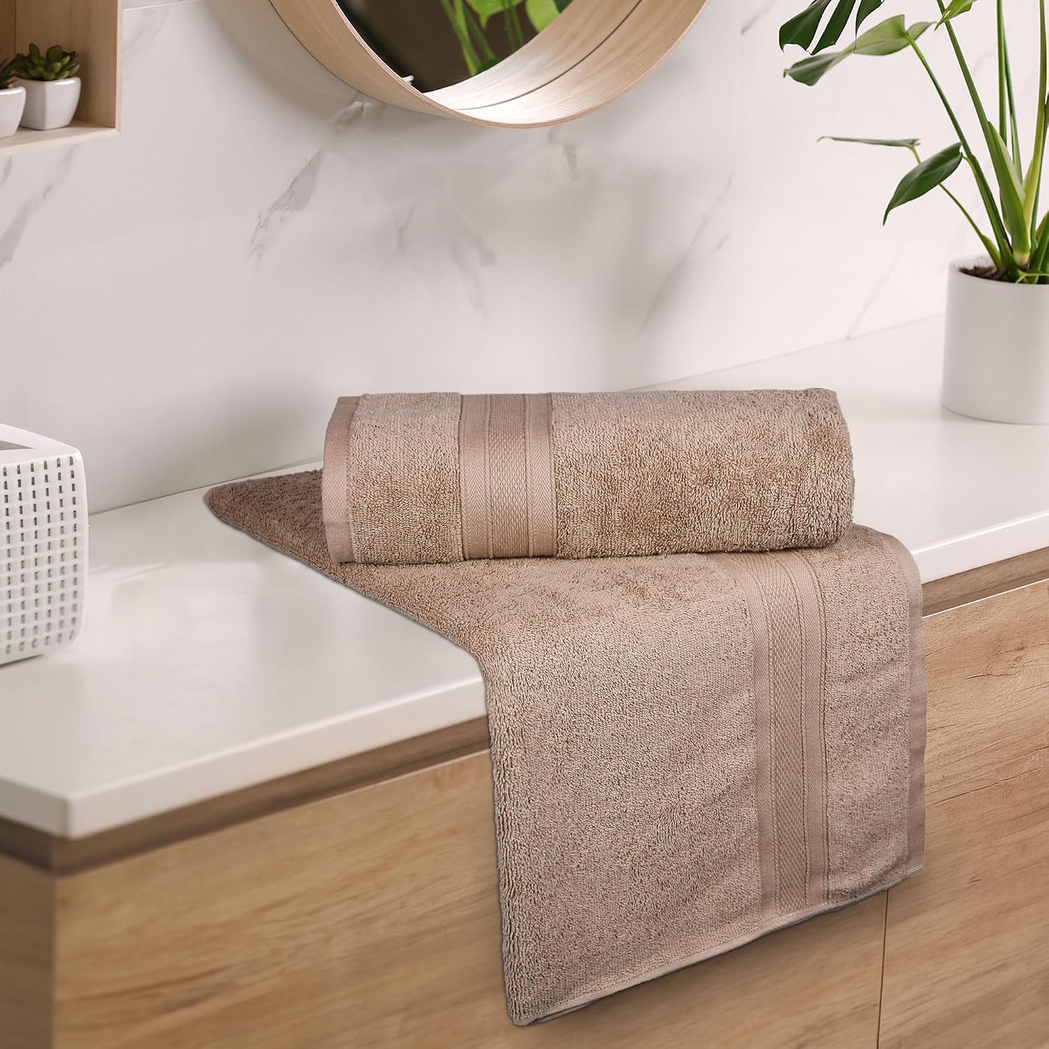 Trident Soft Comfort Air Rich 100% Cotton Bath Towels 500 Gsm | Large Size Bathroom Towels For Men/Women, 2 Pcs (Acorn)
