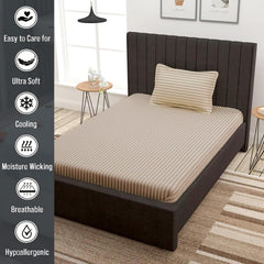 Striped Single Bedsheet With 1 Pillow Cover 60 X 90 Inches, Cream | Comfortable & Durable | Elegant Printed Bedding Set For Daily Use