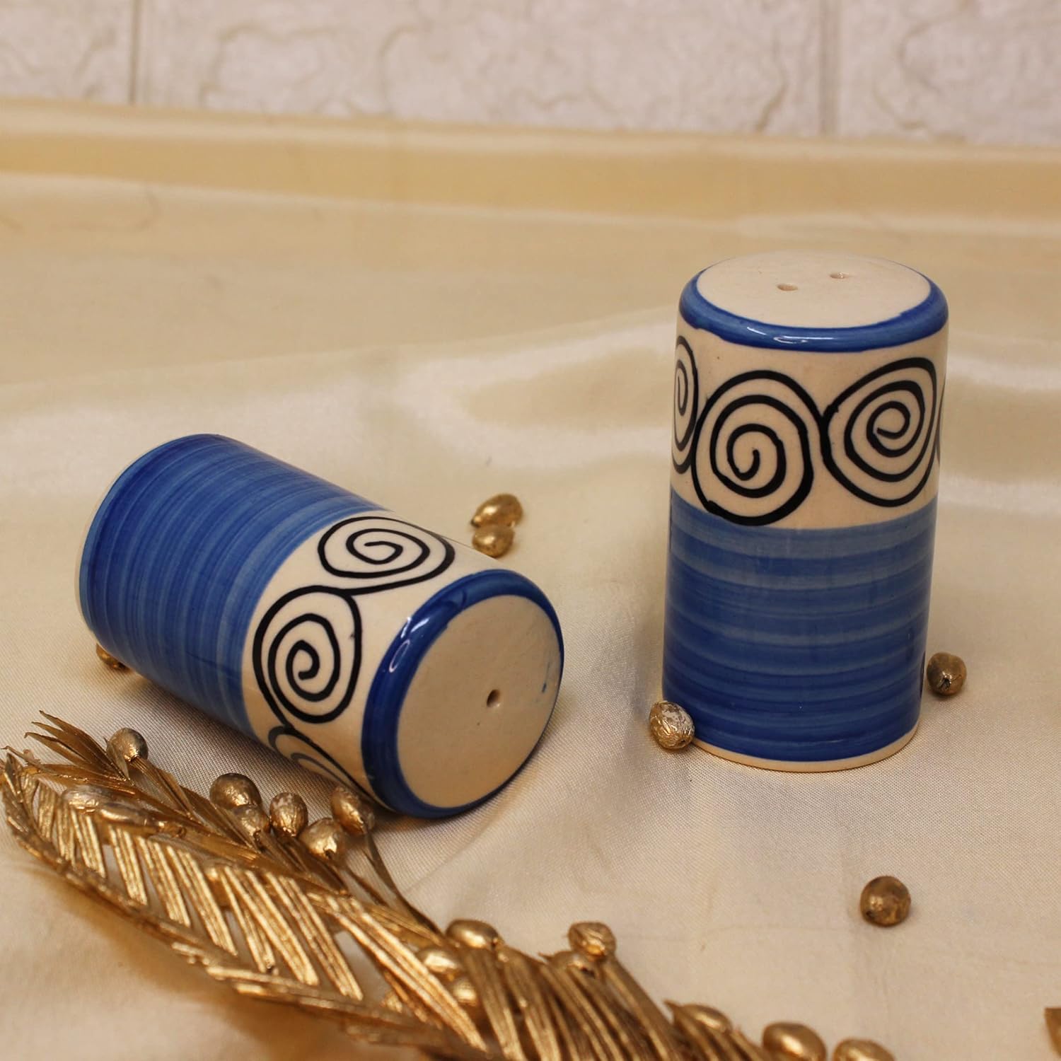 Blue Swirl Ceramic Salt & Pepper Shaker Set For Kitchen & Dining Table | 1 Salt Shaker + 1 Pepper Shaker - 2 Pieces, 80ml Each