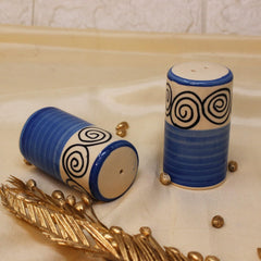 Blue Swirl Ceramic Salt & Pepper Shaker Set For Kitchen & Dining Table | 1 Salt Shaker + 1 Pepper Shaker - 2 Pieces, 80ml Each