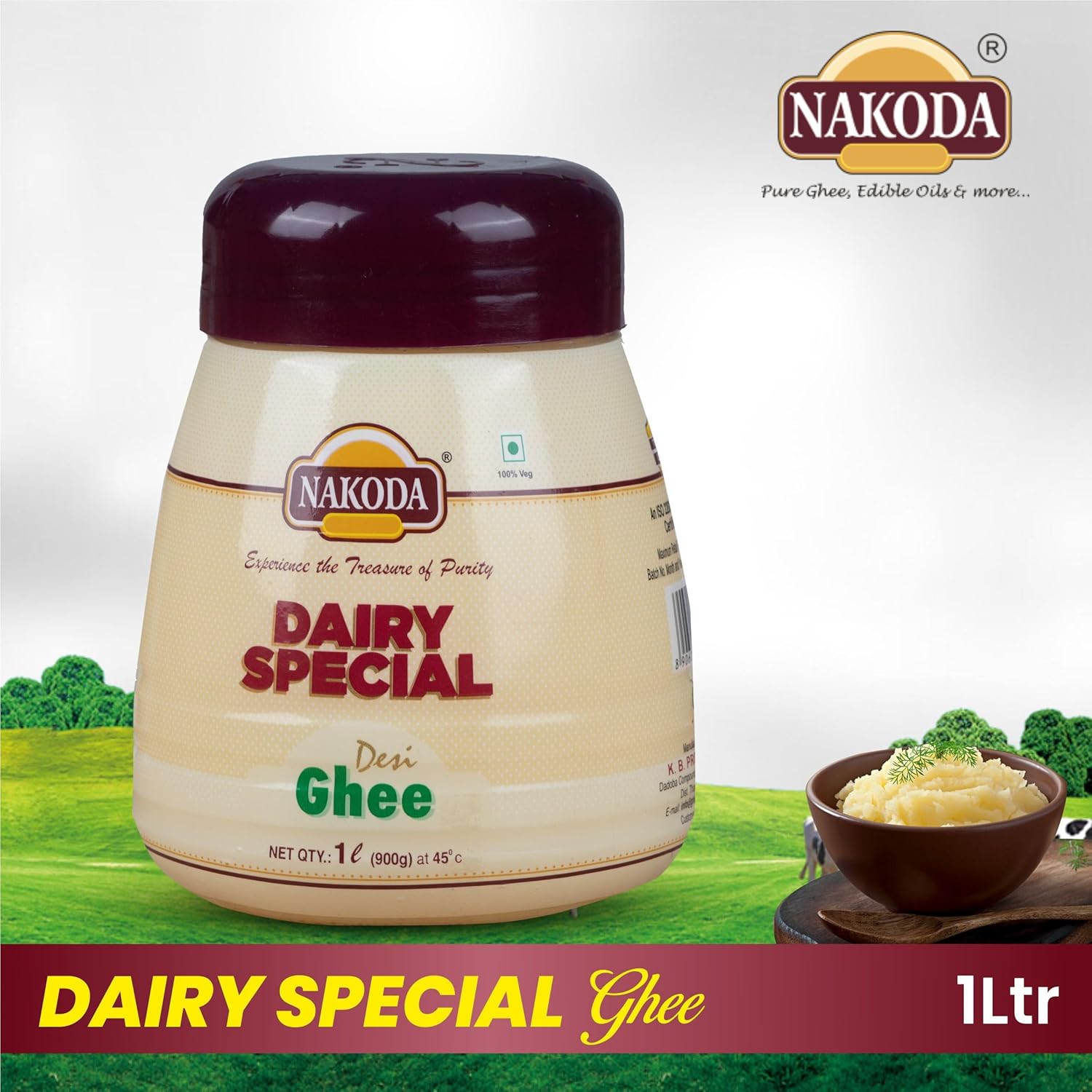 Pure Natural Dairy Special Desi Ghee By Nakoda | Good Source Of Vitamin A, Delicious Healthy & Nutritious Desi Ghee Perfect For Glowing Skin | (1 Litre) 33.8 Ounce | Jar Pack