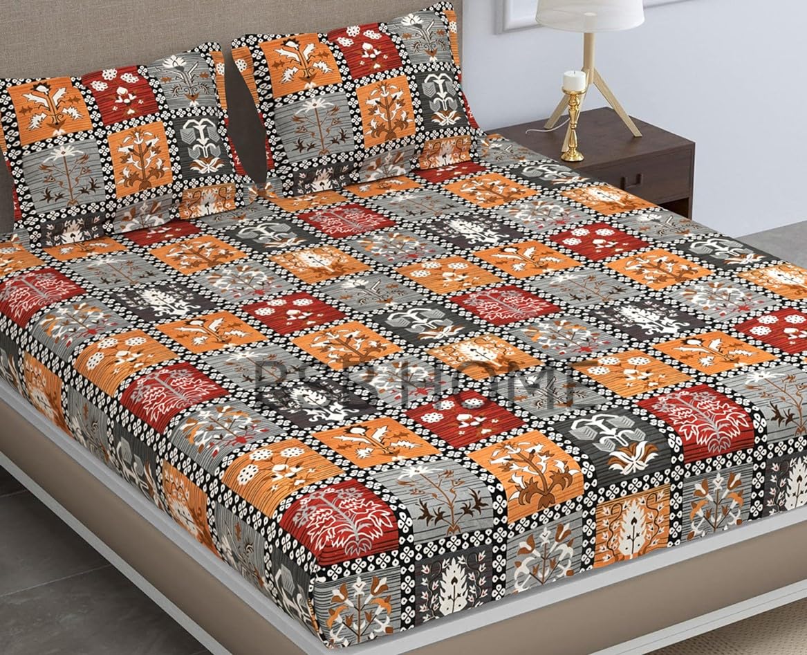 100% Pure Microfiber Double Bedsheet For With 2 Pillow Covers - 88 X 90 Inches, Blue | Traditional Handcrafted Jaipuri Rajasthani Design-Ideal For All Seasons Bedsheet