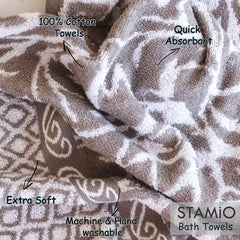 Stamio Cotton Bath Towel 550 Gsm | Extra Soft & Absorbent Large Full Size Towels For Bathing, Home, Sports, Salon, Hotel Use | Jacquard Border (Grey)