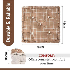 Cotton Chair Cushions Pillow For Sitting, For Back Rest, Check Print - Brown | Chair Pad For Office Work & Posture Support | Furniture Cushion, Lightweight & Portable, Long Lasting