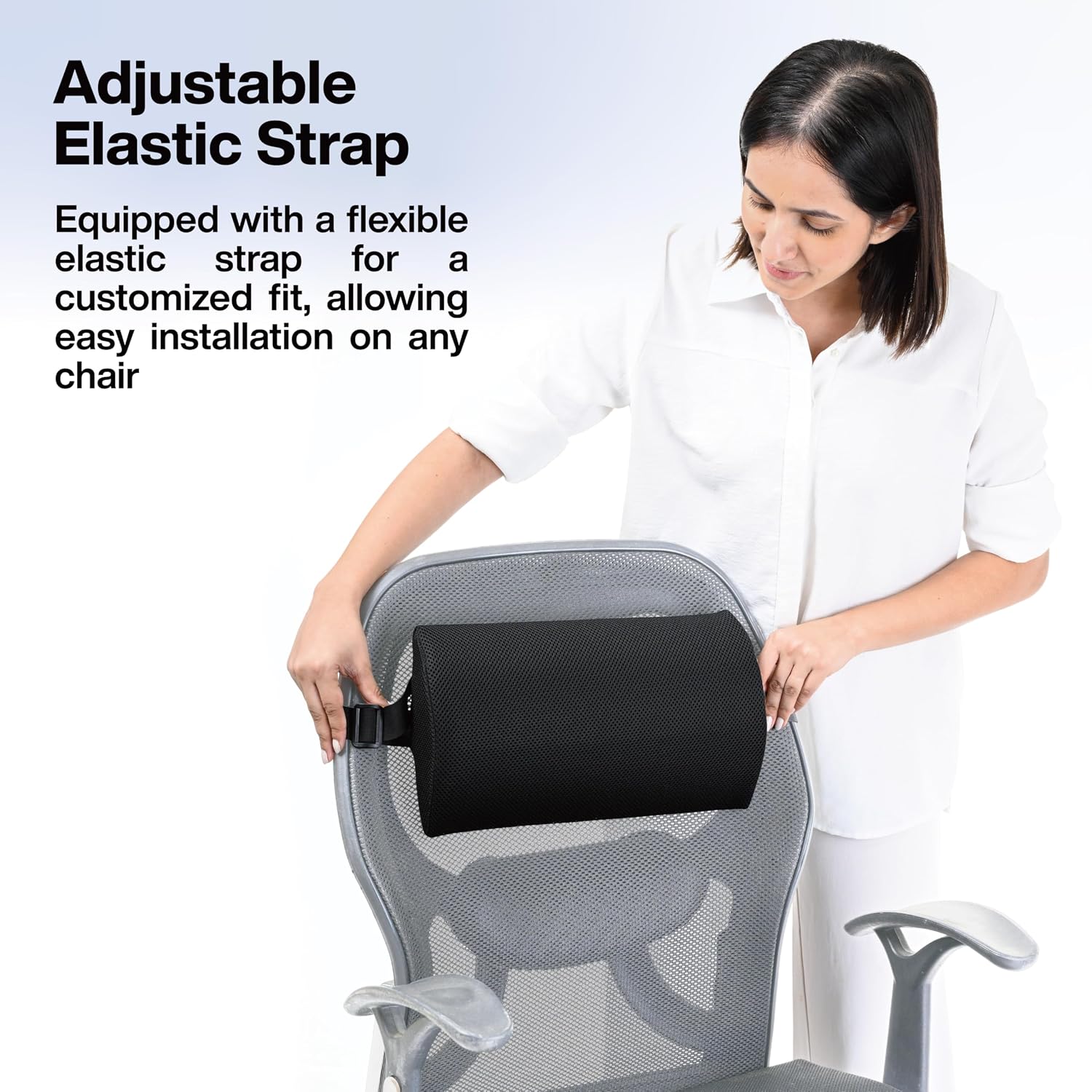 Lumbar Support Roll For Back Pain Relief, Back Support & Posture Correction, Black | Slim, Versatile Cushion For Office, Car & Travel With Adjustable Strap | Cooling, Lightweight