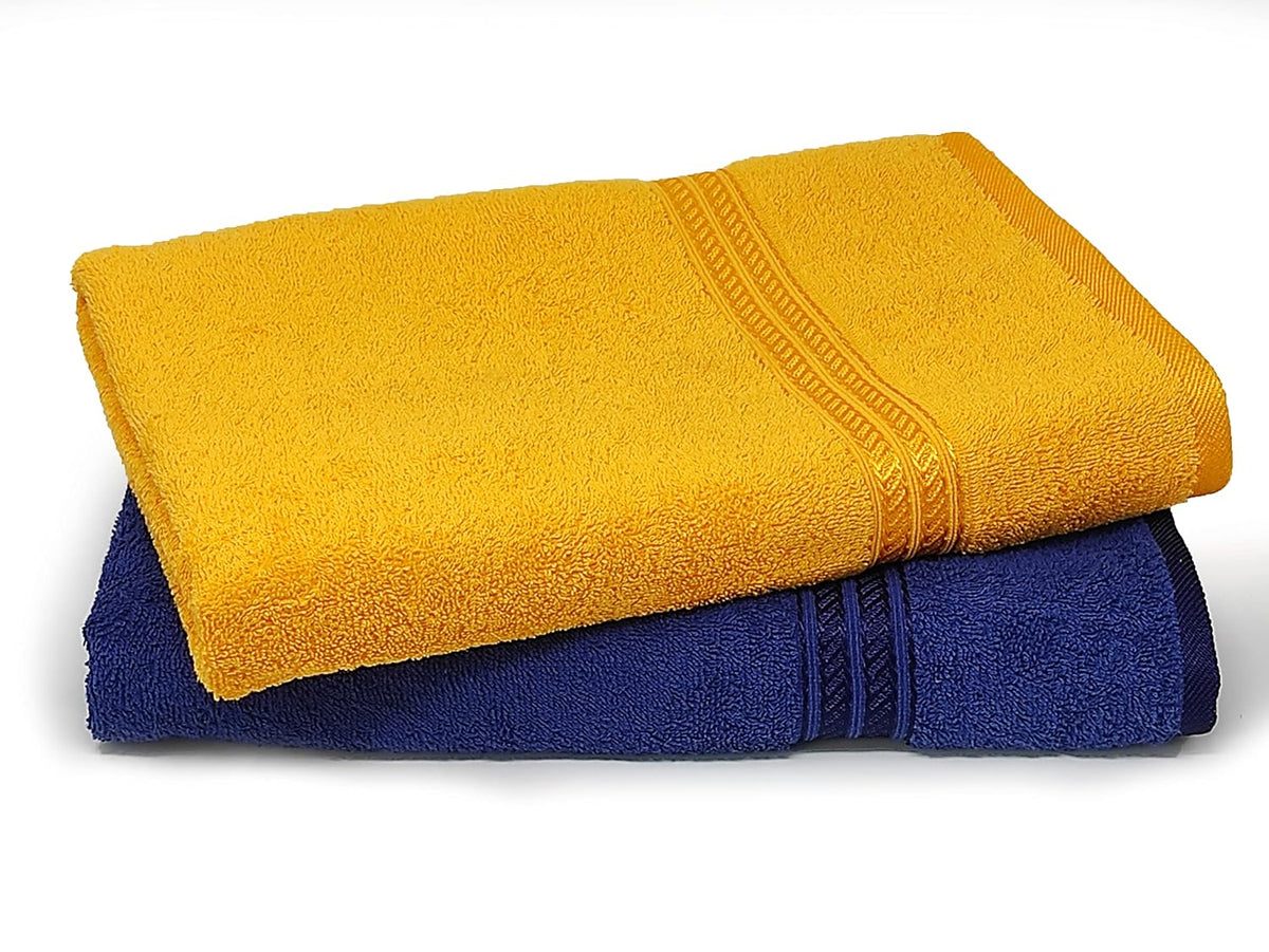 Lukzer 100% Cotton Bath Towels 1000 Gsm | Super Absorbent Soft Large Body Napkin Quick Dry Lightweight Towels (Yellow & Blue) - 2 Piece