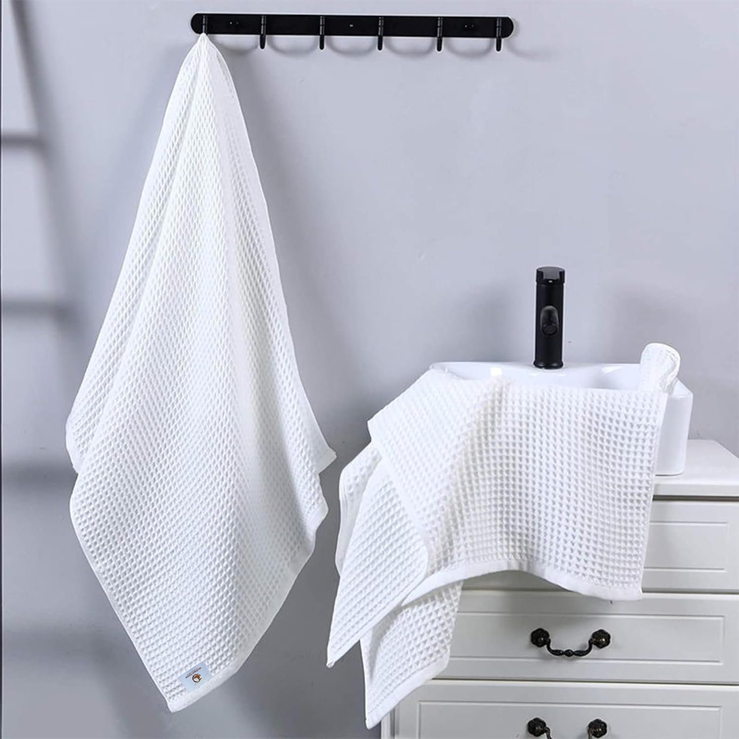 Enchant Home Pure Cotton Waffle Towel 500 Gsm | Lightweight Anti-Microbial & Water Absorbent Soft Touch Quick Drying Hand Towels | White (Pack Of 4)