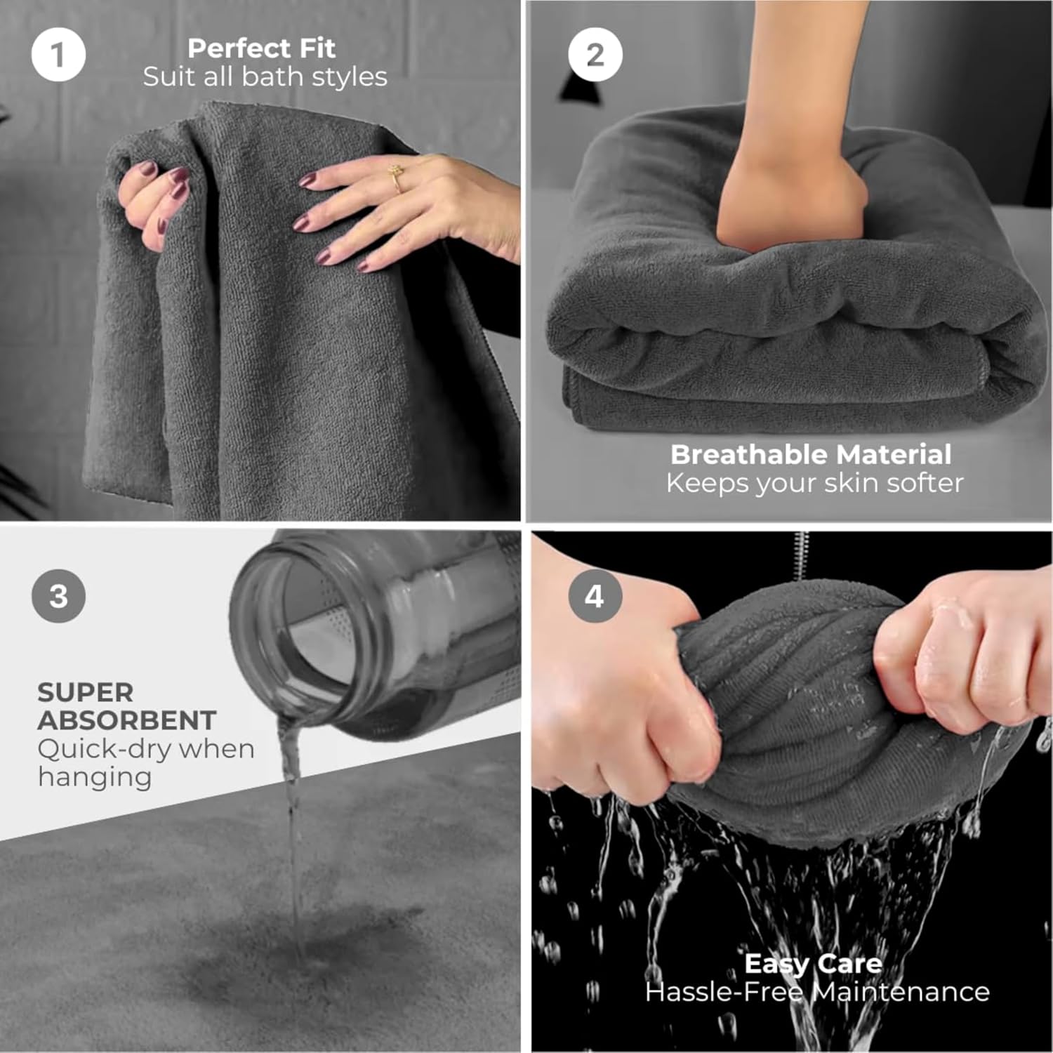Black Gold The Finer Touch Premium Microfiber Bath Towel 400 Gsm | Ultra Soft & Absorbent Quick Dry Towel Lightweight Microfiber Bath Towel (Black) - Pack Of 1