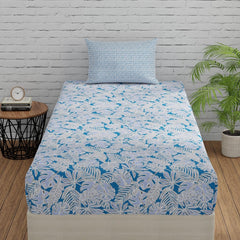 Blue & White Single Size Bedsheet With 1 Pillow Covers - 55 X 88 Inches | Cotton Bed Sheets Are Easy To Wash And Maintain At Home