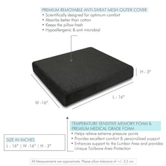 Memory Foam Slim Lumbar Support Pillow & High Resilience Pillow, Black & White | Chair Square Cushion | Helps Relieve Lower Back Pain Or Even Coccyx Pressure, Lightweight - Combo Set Of 2