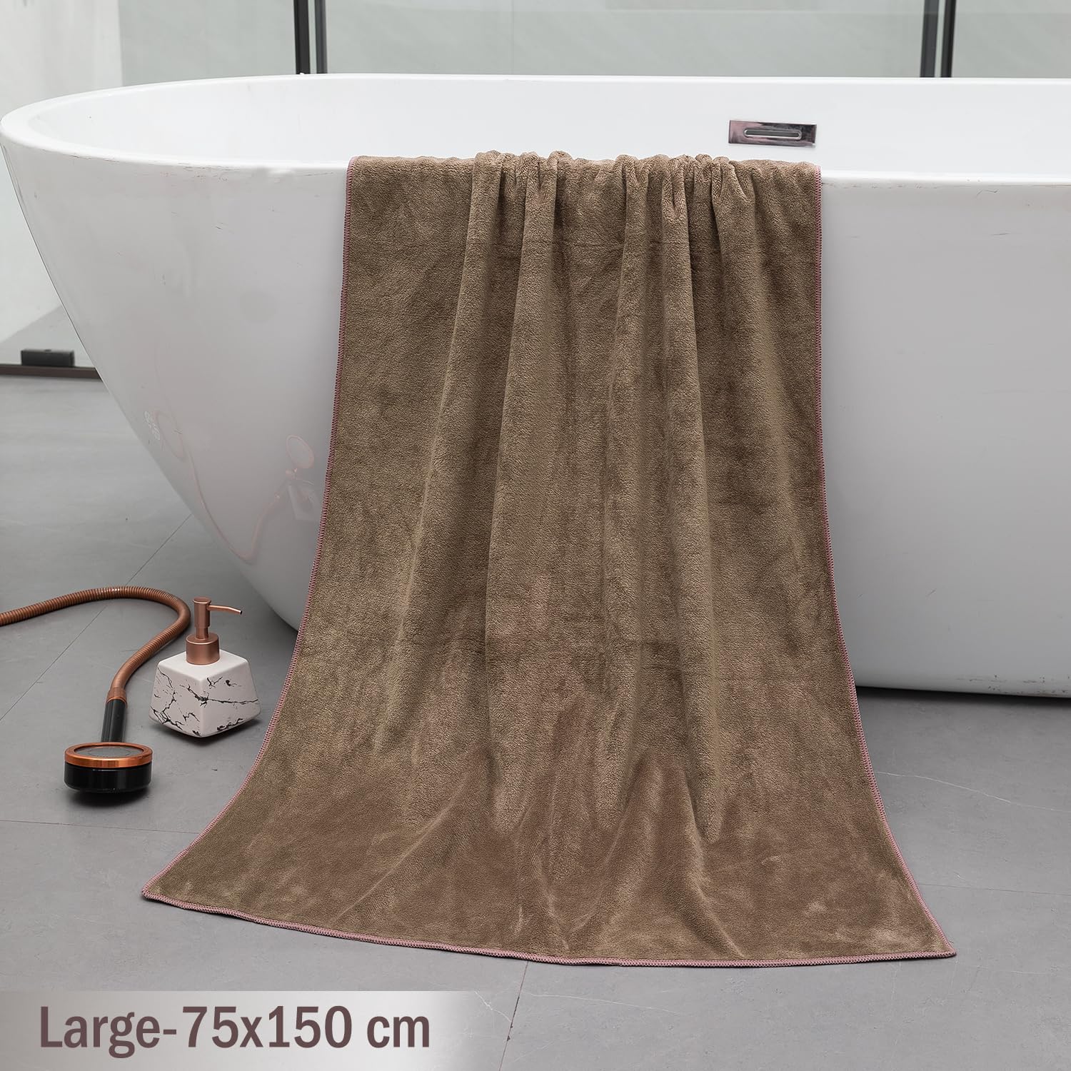 Hokipo Super Soft Microfiber Bath Towel 450 Gsm Large Latte Coffee (IN-641-LCF)