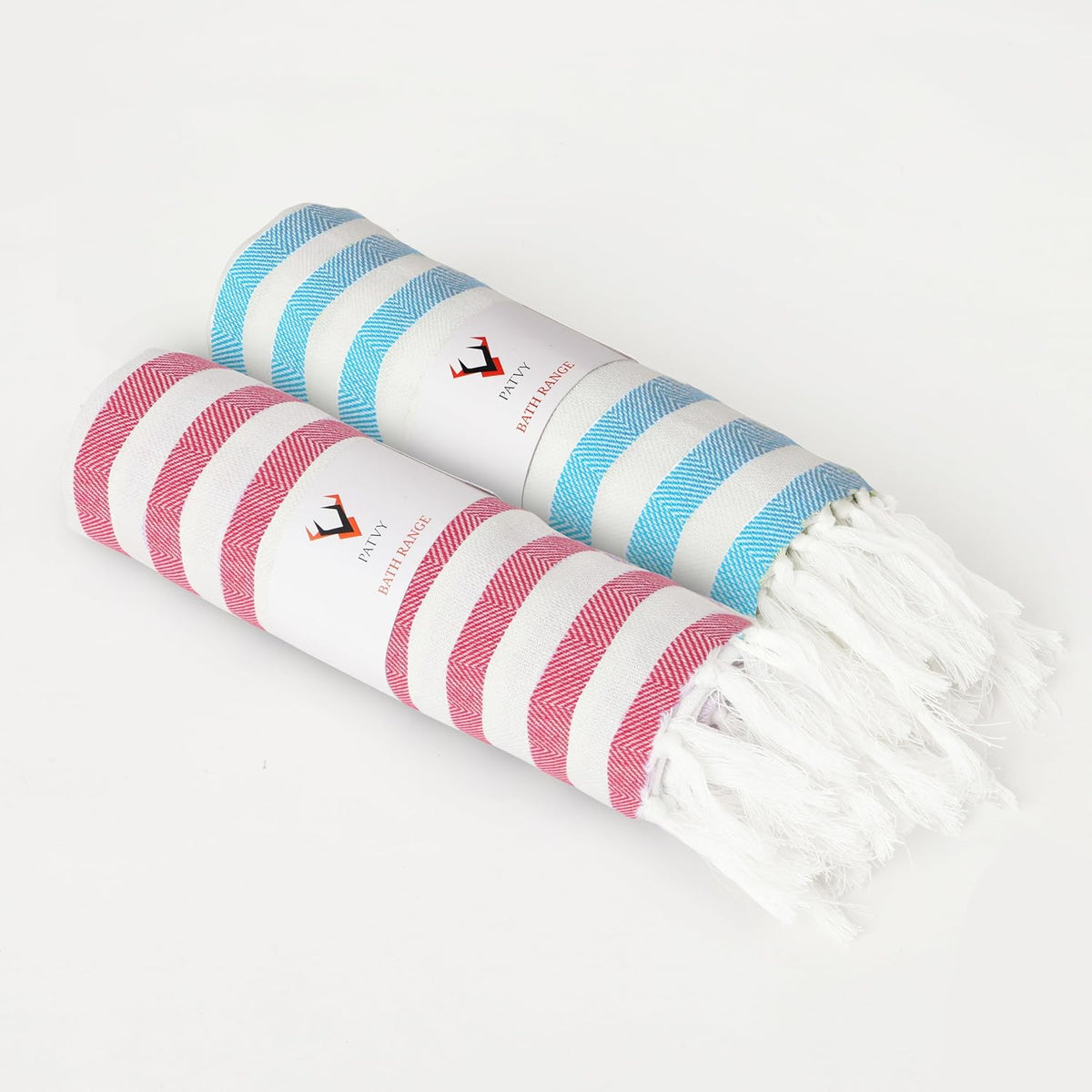 Patvy Bath Towels 490 Gsm | Light Weight Turkish Style Stripe Bath Towels For Men & Women Large Size (Rose & Teal Blue)- Pack Of 2