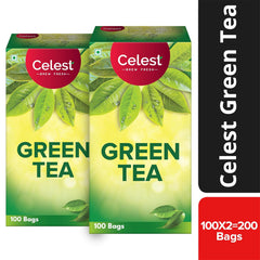 Celest Green Tea Bags - Pack Of 2 X 100 Enveloped Tea Bags | Helps Boost Metabolism, Zero Calories, Manage Waistline - Green Tea For Weight Loss