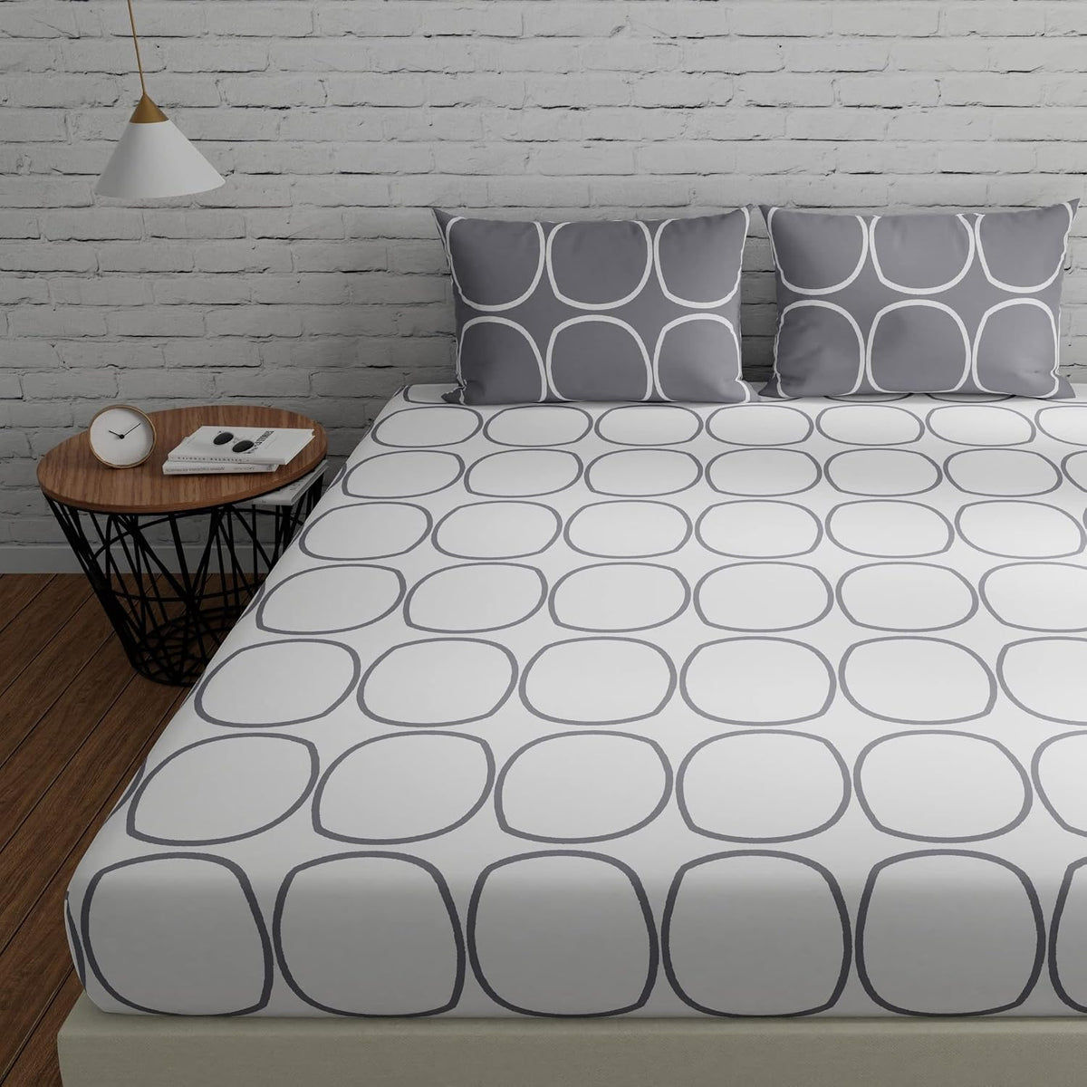 Cotton Double Bedsheet For Queen Size With 2 Pillow Covers - 88 X 96 Inches, White & Grey | Good For Guest Houses, & Daily Home Use