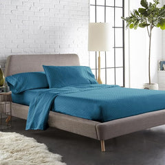 Cotton Fitted Bedsheet For Double Bed With 2 Pillow Covers - 60 X 80 Inches, Blue | Sateen Weave Queen Size Bed Sheet,12" Deep Pocket
