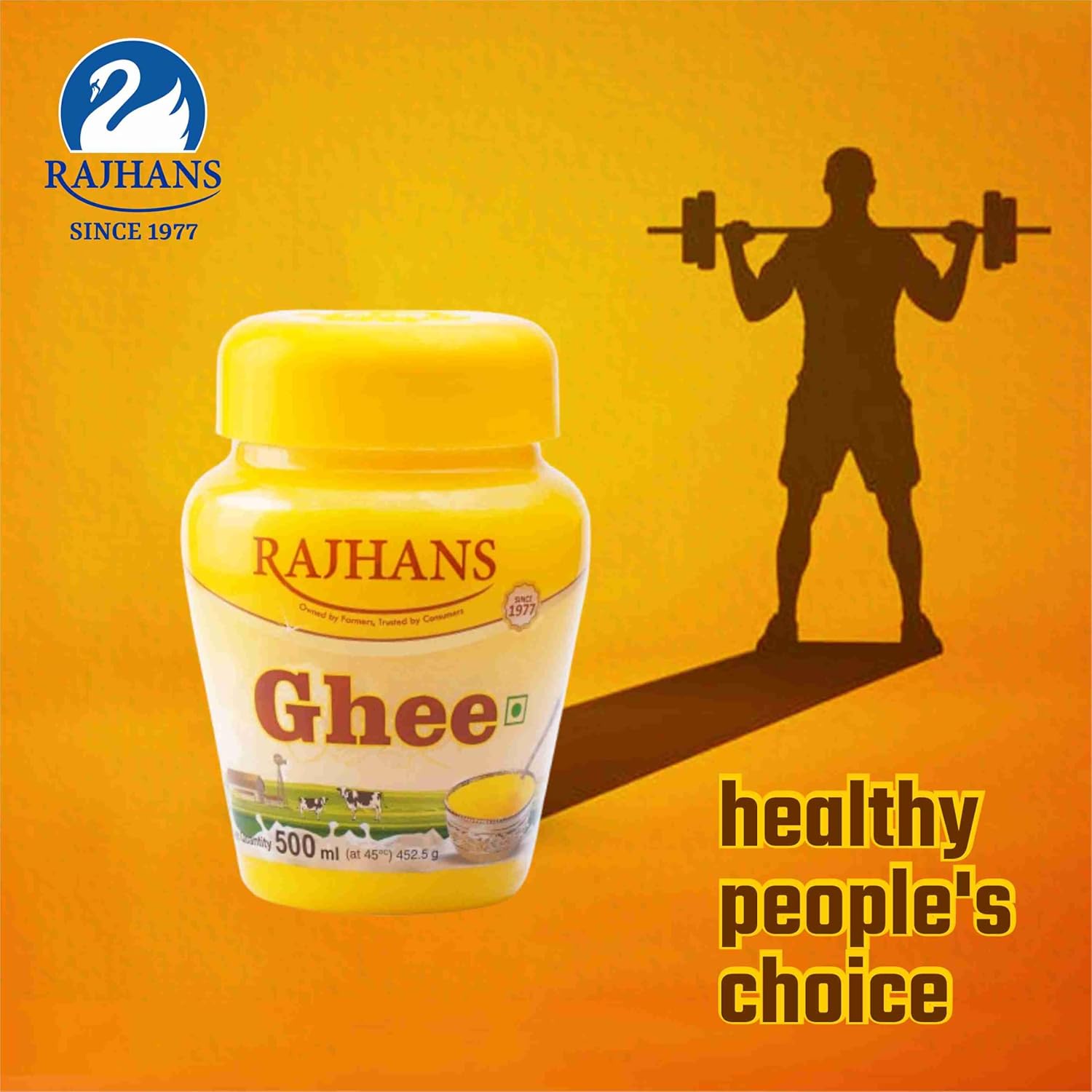 Pure Premium Cow Ghee By Rajhans | High In Protein Fiber Healthy & Nutrients Desi Ghee Perfect For Boost Energy | (500ml) 16.9 Ounce | Jar Pack