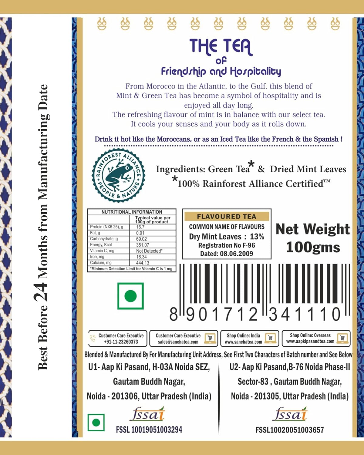 San-Cha Moroccan Mint Green Tea - 25 Silky Tea Bags | Herbal Tea For PCOD & PCOS - Environment Friendly & Made In Corn Fiber | Low Caffeine