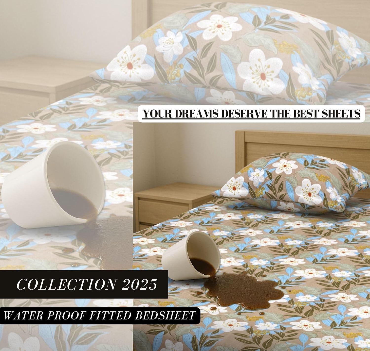 Double Bedsheet For King Size With 2 Pillow Covers - 78x72+10 Inches, Green | Leakproof, Dustproof & Skin-Friendly - All Round Elastic Fitted Bedsheet