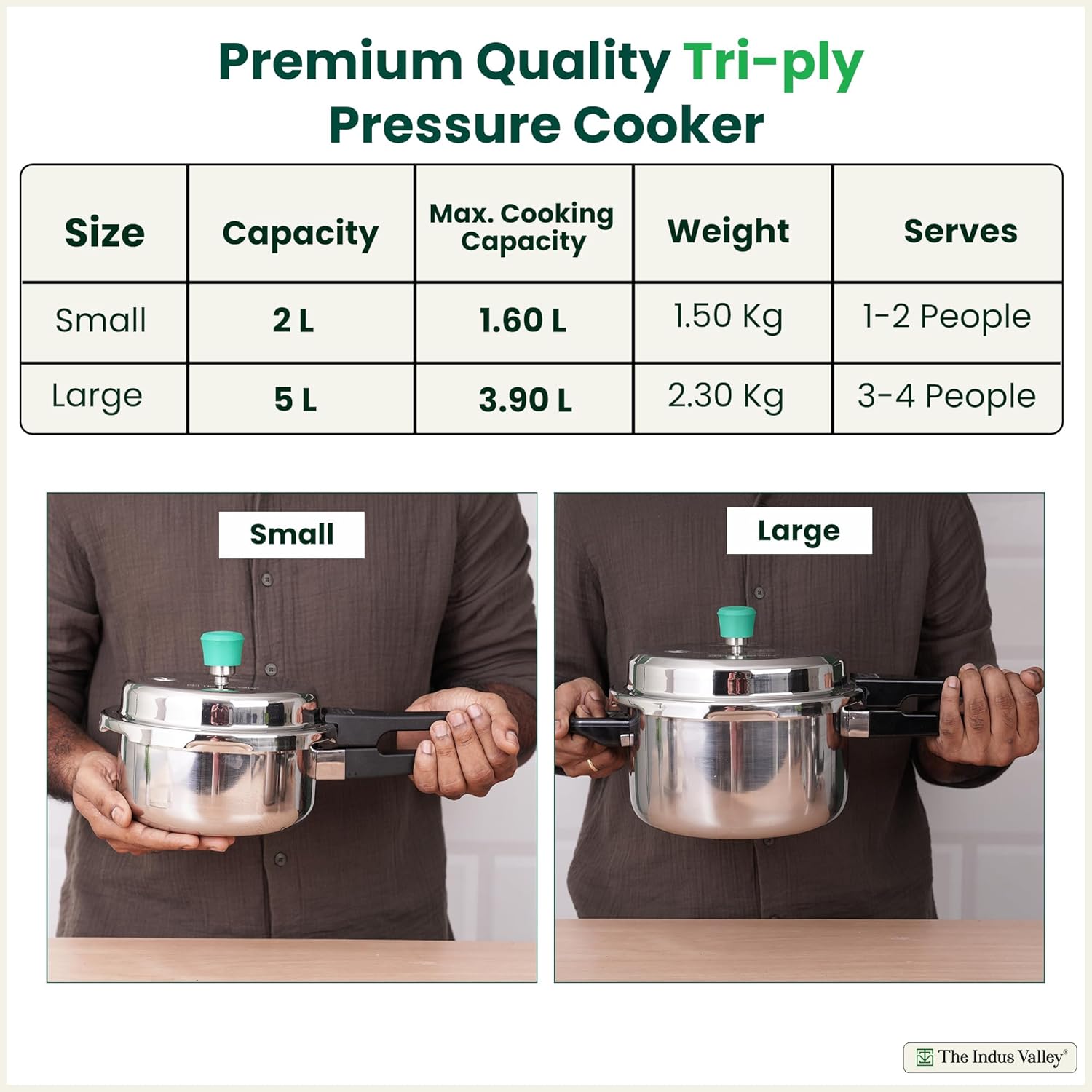 Triply Stainless Steel Pressure Cooker Outer Lid Combo + Free Wooden Chopping Board - 2 Ltr + 5 Ltr | Induction Friendly, ISI-Certified, Nonstick 3-Layer Body, 100% Pure & Toxin-Free