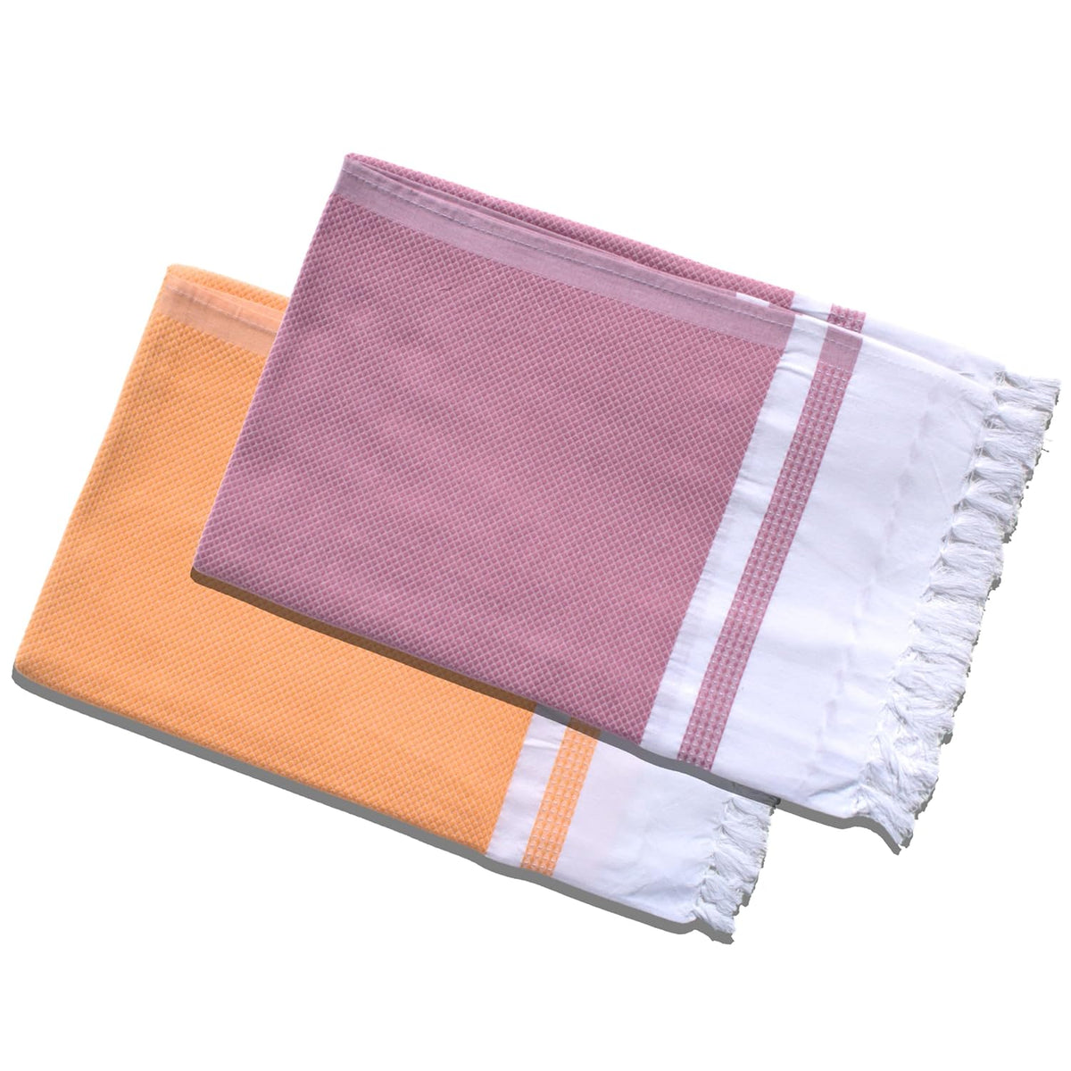 Pure Cotton Turkish Bath Towel 700 Gsm | Extra Soft Plush Light Weight Quick Dry Travel Thin Towels (Golden & Oval) - Pack Of 2