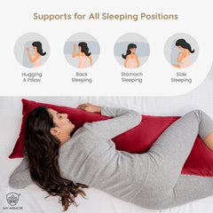 Microfiber Body Side Pillow For Sleeping For Pregnancy, Maroon - 53 X 16 Inch | Long Cuddle Pillow For Hugging, Relaxing, Washable, Premium Velvet Outer Cover, Total Body Support