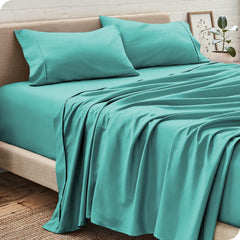Super King Size Flat Bedsheet With 2 Pillow Covers - 110 X 112 Inches, Aqua Blue | Good For Home, Hotel, Villa, Resort & Guest House