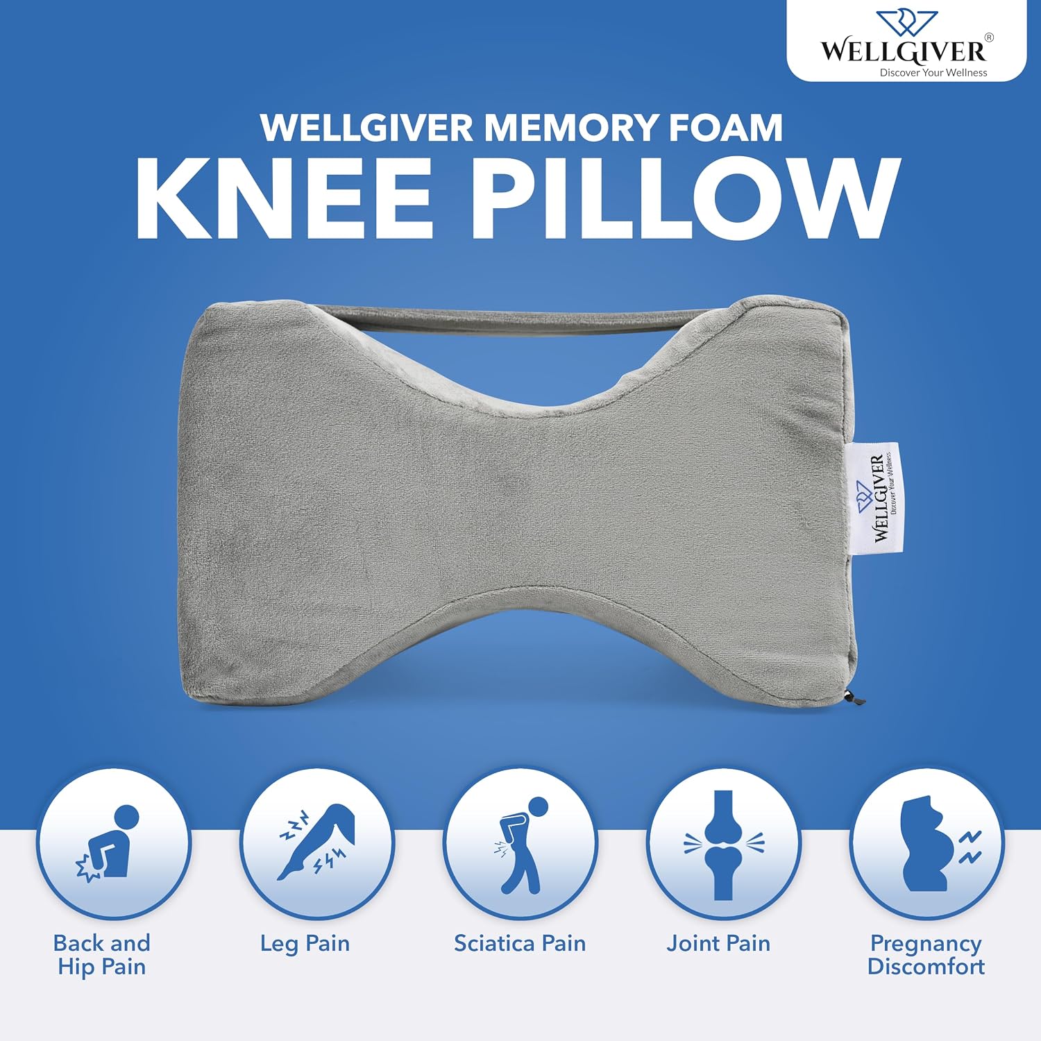 Orthopedic Memory Foam Knee & Leg Pillow, Adjustable Pillow, Gray | Pillow For Men & Women - Supports Knock Knees, Calves & Thighs, Elevates Legs | Portable, Removable Cover - Pack Of 1