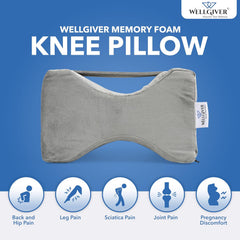 Orthopedic Memory Foam Knee & Leg Pillow, Adjustable Pillow, Gray | Pillow For Men & Women - Supports Knock Knees, Calves & Thighs, Elevates Legs | Portable, Removable Cover - Pack Of 1