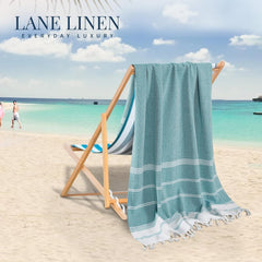 Lane Linen 100% Cotton Beach Towel With Bag Towels Oversized Pool Absorbent Extra Large Quick Dry Sand Travel Towel - Baltic (2 Piece)