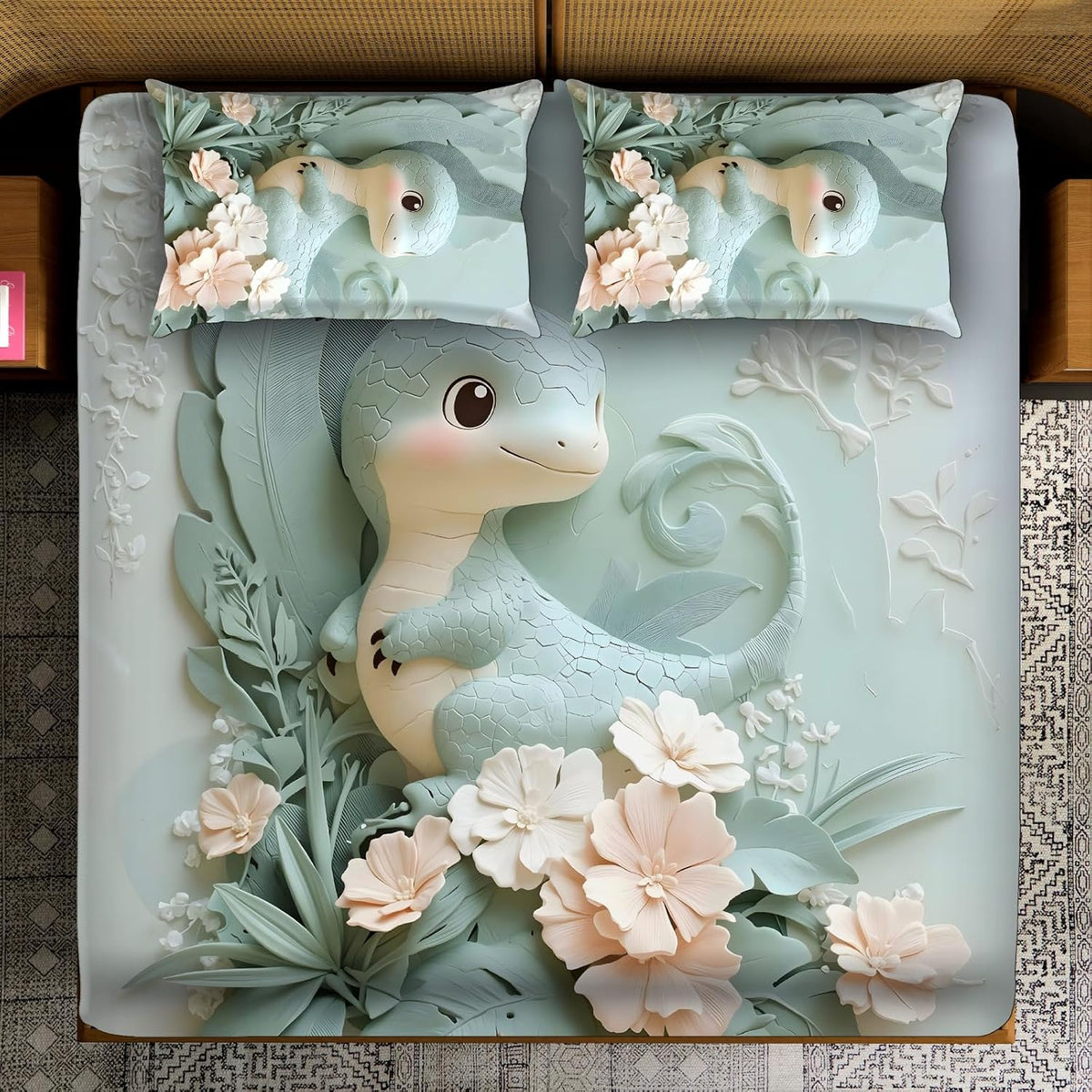 Printed Flat Double Bedsheet With 2 Pillow Cover | 110 X 110 Inches, Sage Green | Heavy Digital Glace Cotton Super King Size Bedsheet