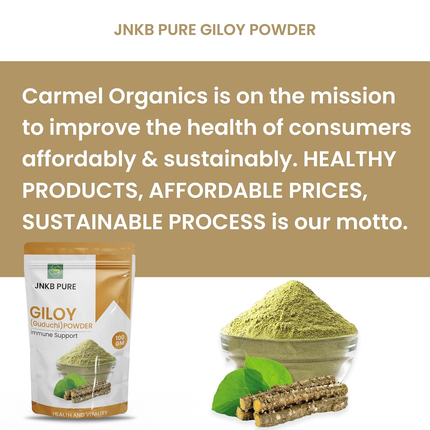 Jnkb Giloy Powder 100% Natural, Guduchi Gulvel Stem For Face, Hair, Skin, Amruthavalli Podi, Tinospora Cordifolia, No Added Chemicals | 200gm 0.4lbs