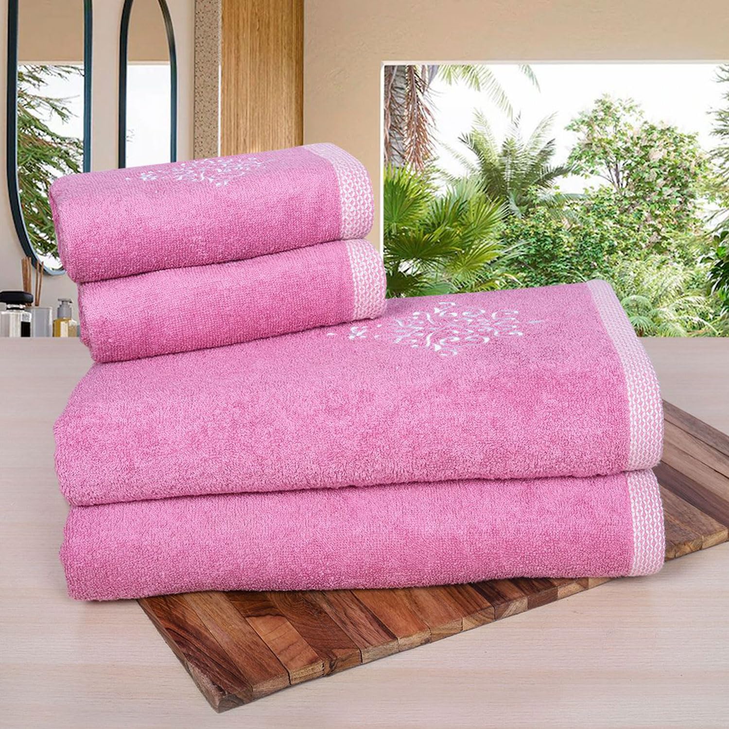 Rangoli 100% Bamboo 2 Bath & 2 Hand Towels 850 Gsm | Large Size Ultra Soft, Quick-Absorbent & Eco-Friendly Towels - Purple
