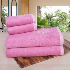 Rangoli 100% Bamboo 2 Bath & 2 Hand Towels 850 Gsm | Large Size Ultra Soft, Quick-Absorbent & Eco-Friendly Towels - Purple
