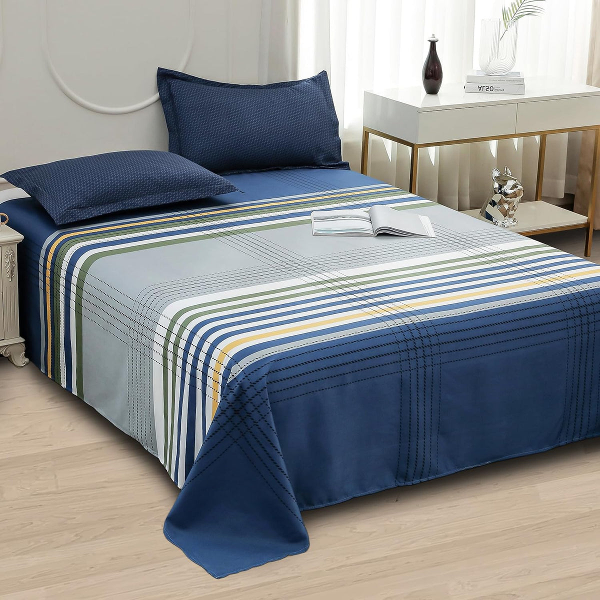 Bedsheets For Double Bed With 2 Pillow Cover - 92 X 98 Inches, Multicolor | Satin Finish Microfiber Queen Size Bedsheet | Skin Friendly & Breathable Fabric