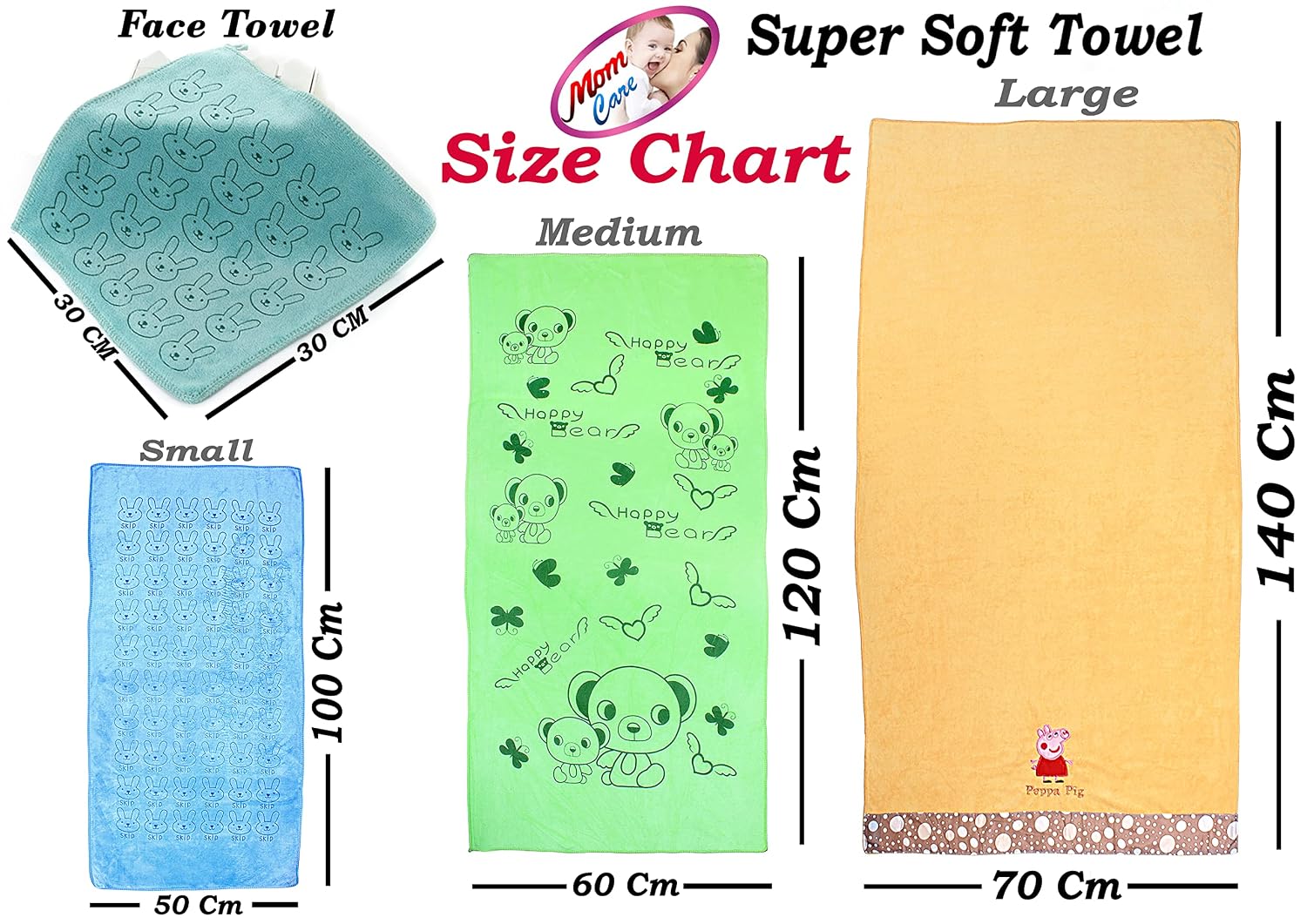 Mom Care Microfibre Bath Towels 500 Gsm | Extra Soft Quick Dry Strong Water Absorbent Bathing Towel For 5 Years+ Kids | Pack Of 2 (Multicolor)